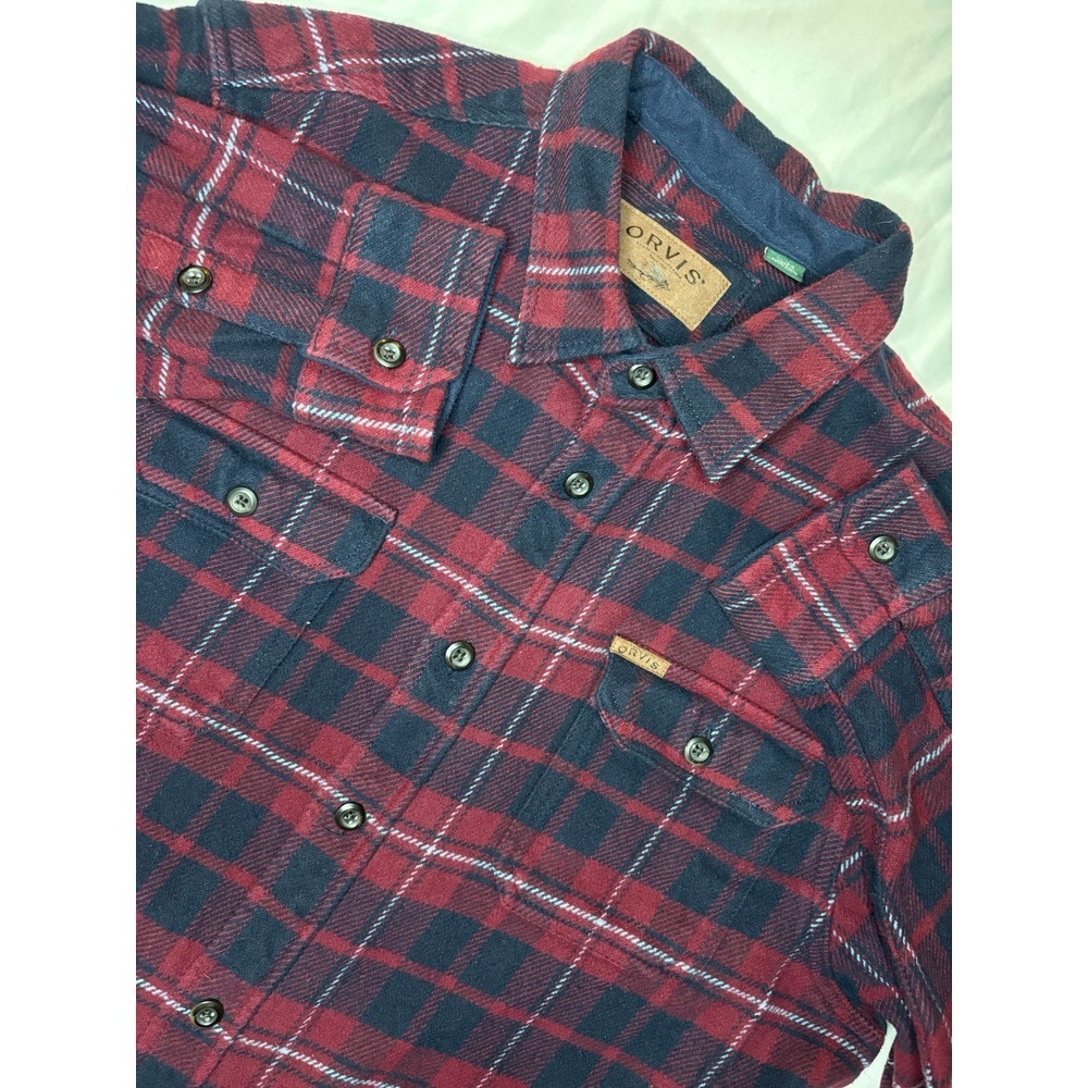 Orvis Jacket MenXL Red Blue Plaid‎ Button Up Shirt Flannel THICK & HEAVY